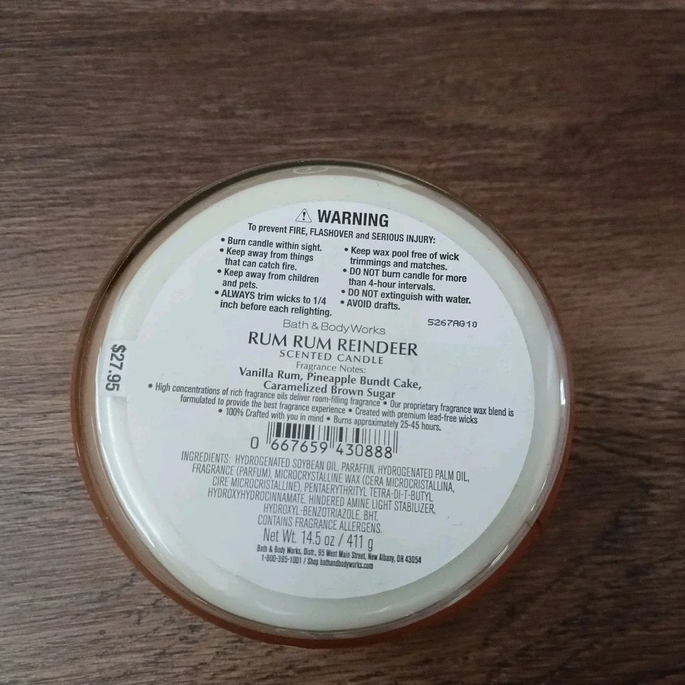 CHRISTMAS RUM RUM REINDEER~3 WICK CANDLE~Bath Body Works